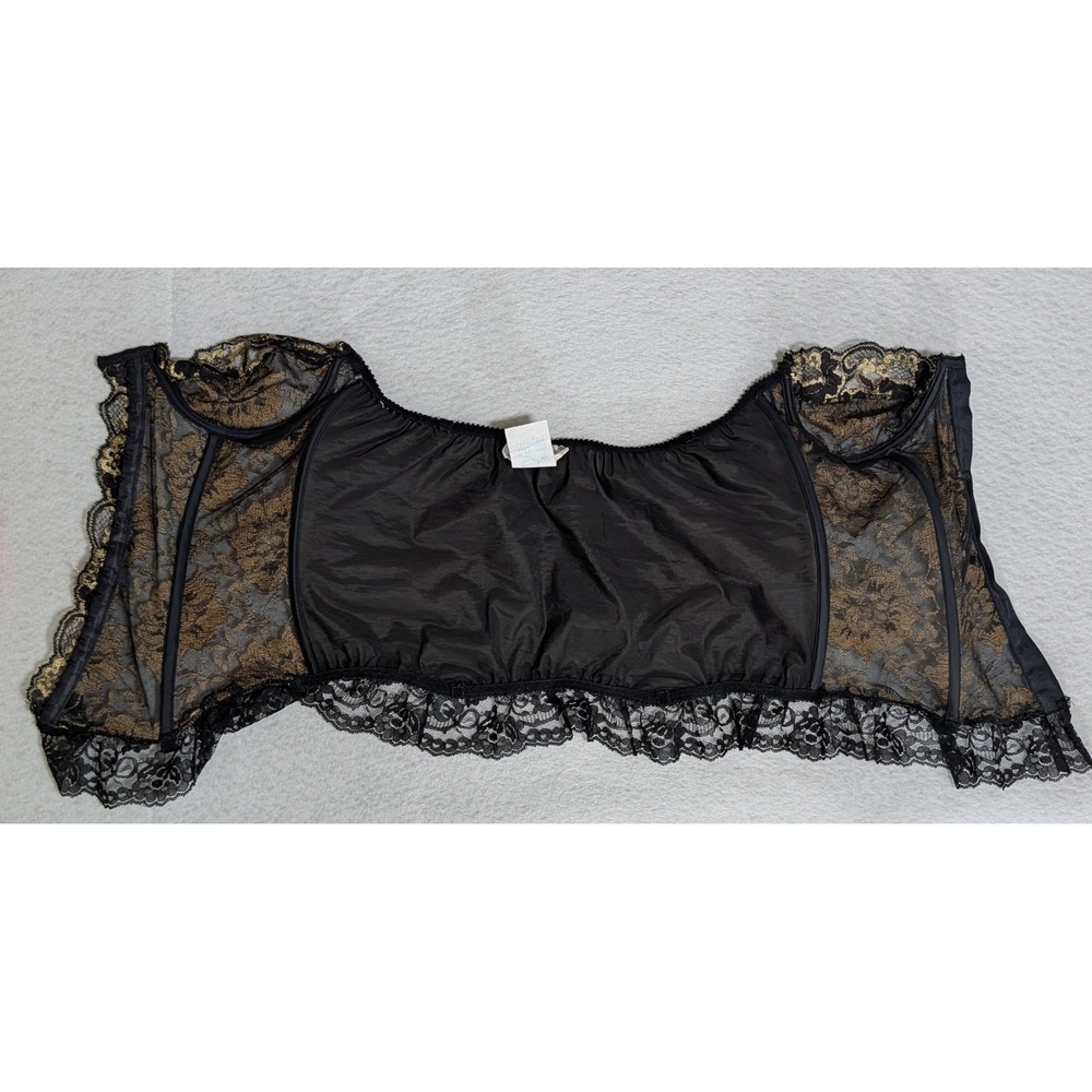 Vintage Undercover Wear Black Gold Lace Bustier Corset Strapless 34B Style 76060 - Picture 9 of 11